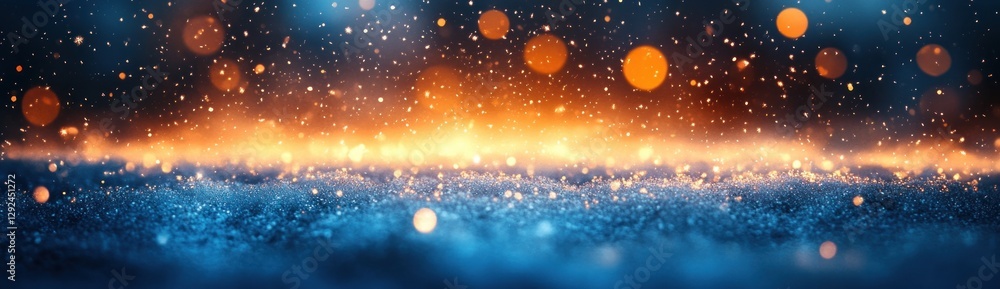 Poster snowfall in a dreamy winter scene with bokeh lights and soft glittering snowflakes