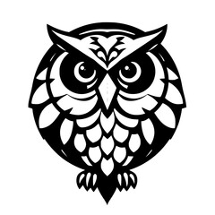 Vector Illustration of a symmetrical black and white Owl, round shape.