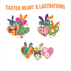 Watercolor Easter Heart Illustration Set. Cute Easter Heart Illustration Bundle.