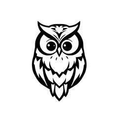 Black and White, Simple Owl Illustration, Isolated on White Background.