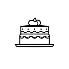 Simple two-tier cake with a decorative cherry, outline style.