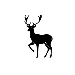 Black silhouette of a deer, standing proudly on a white background.