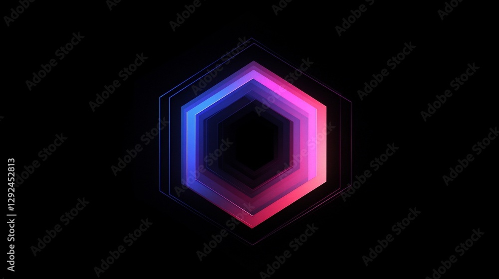 Poster abstract hexagonal shape with gradient colors on black background graphic