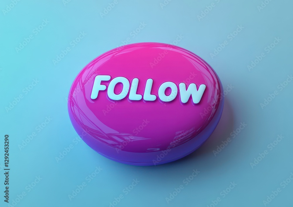 Poster vibrant gradient follow button minimalist design on light blue background