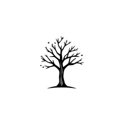 Obraz premium Black silhouette of a tree with heart-shaped leaves on a white background.