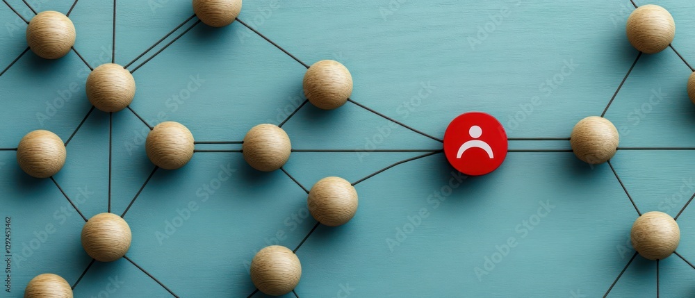 Poster social network of users connected by teamwork and communication in a minimalist design