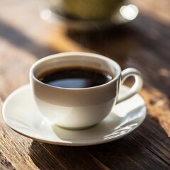 Fototapeta premium Freshly Brewed Coffee: Aromatic Morning Cup on a Cozy Table