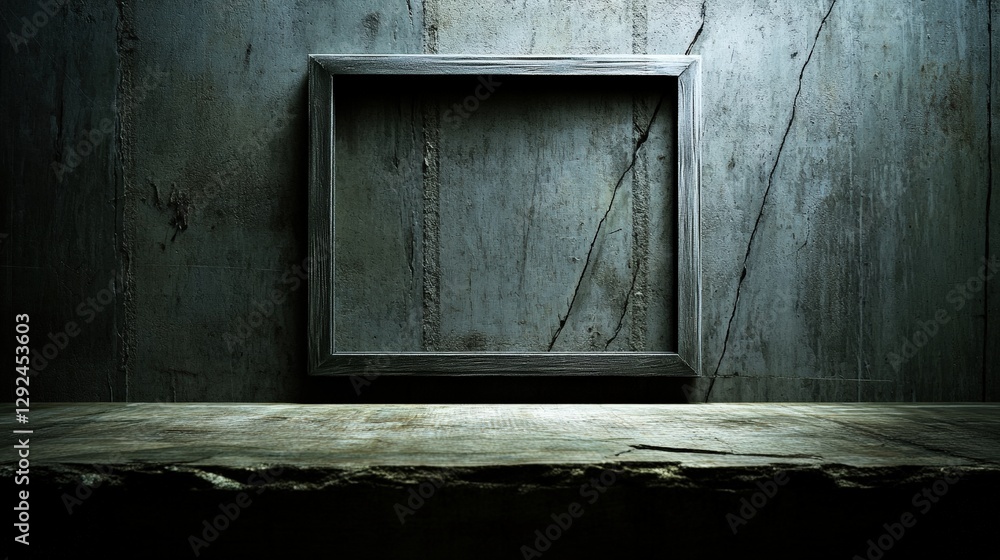 Poster picture frame on wooden table with retro film texture overlay background image for design projects