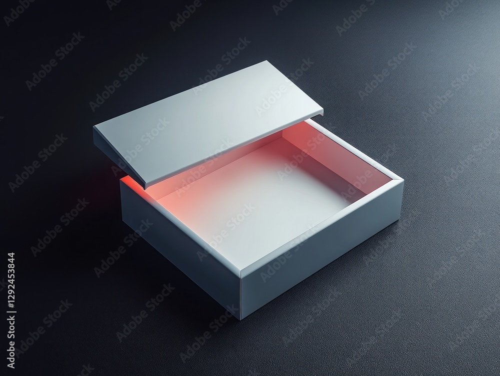 Poster hyper-realistic open white box mockup minimalist design on black background