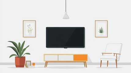 Modern living room interior design, TV, furniture, plant, art