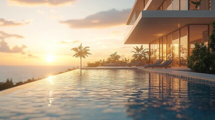 Serene Sunset over Modern Infinity Pool