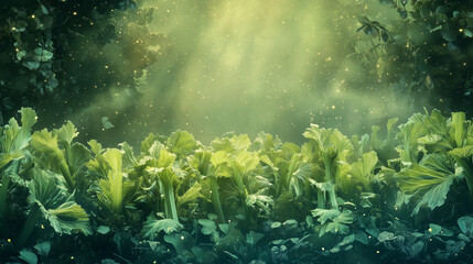 Fototapeta premium fantasy glowing celery field in magical forest