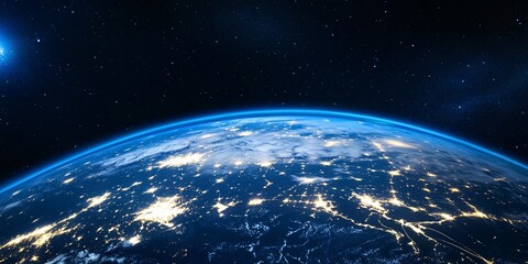 Obraz premium stunning aerial view of earth at night with city lights and stars