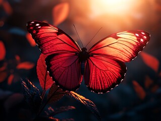 Red butterfly sunset forest