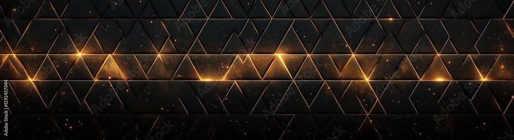 Poster modern geometric pattern abstract art deco style with triangles golden lighting and dark gradient ba