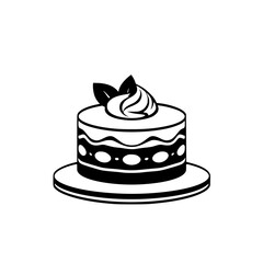 Simple black and white drawing of a cake.