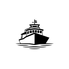 Fototapeta premium Modern black and white illustration of a ferry boat on water.
