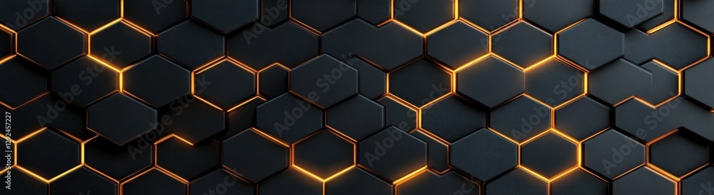 Poster luxury black hexagonal background with golden lines and soft ambient lighting design