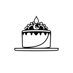 Black and white drawing of a cake with cherries on top.