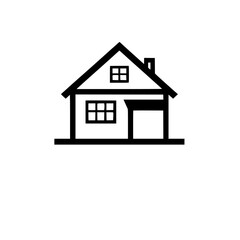 Vector illustration of a minimalist house, with a pitched roof and a garage door. The design is clean, sharp and clear, with no shadows or colors. The house is white and simple.