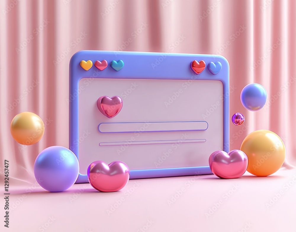 Poster Online Search Browser Interface Minimal Design 3D Rendering with Colorful Shapes