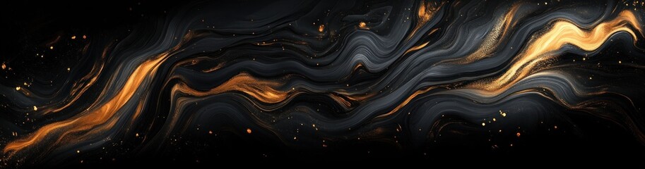 Luxury Abstract Black Gold Fluid Swirls 3D Digital Art Modern Background Wavy Texture