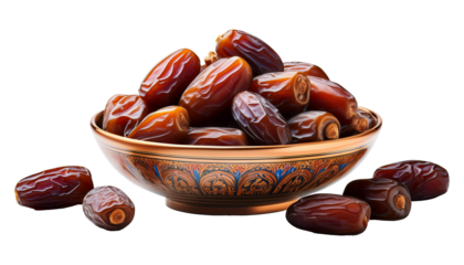 Dates (Khajoor) in a Bowl, Transparent Background