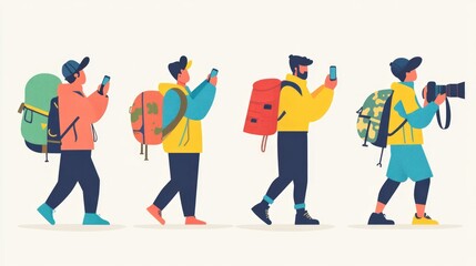 Fototapeta premium Four Hikers on a Journey, Capturing Moments