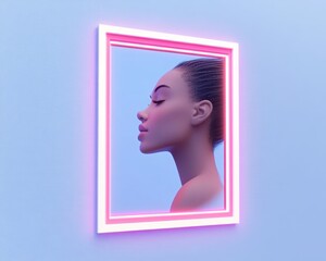 Floating Photo Frame in Pastel Colors on Gradient Background Minimalist Digital Art