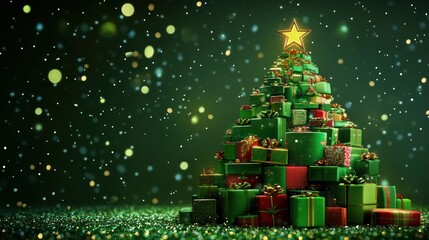 Festive Gift Tree, Winter Wonderland, Christmas Gifts, Sparkling Background, Holiday Card