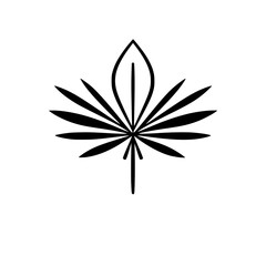 Minimalist black and white leaf illustration on white background with radiating linear symmetry and a central vein.