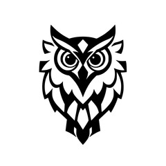 Black and white minimalist owl graphic: A striking depiction of an owl's face with an innovative angular style.