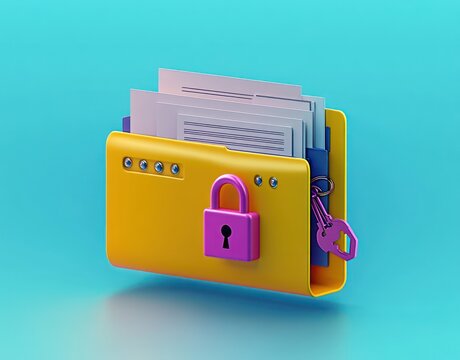 Data Protection Safe Confident Information Folder File Key Lock Concept Minimal Design Illustration