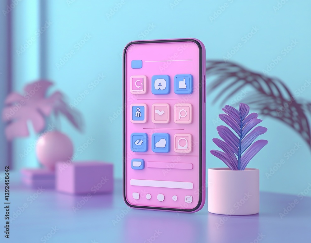 Poster smartphone digital interface search results minimal design 3d rendering