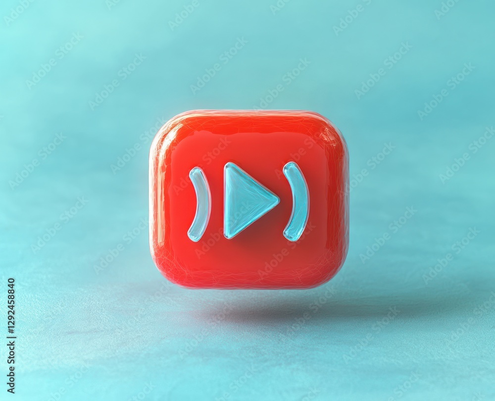 Poster minimalist red play button with sound waves for live streaming and video