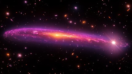Fototapeta premium Cosmic radio jet erupts from a luminous source, traversing the vast expanse of deep space.