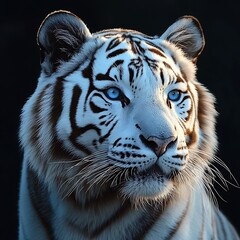Fototapeta premium Majestic white tiger posed regally with a striking snowy coat 