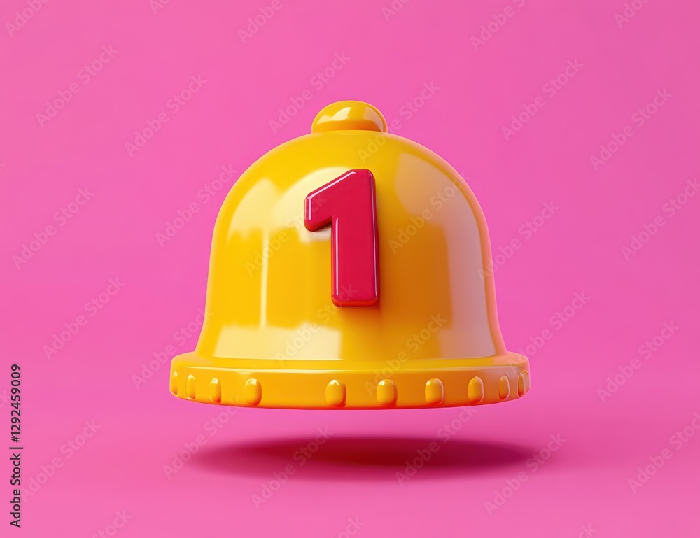 Poster minimal notification bell icon on soft pink background with new notification alert