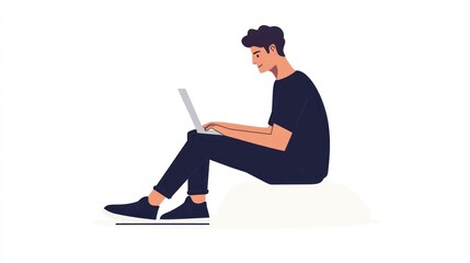 Man working on laptop seated on cloud
