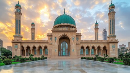 Fototapeta premium Sunrise Mosque Cityscape, Dawn Prayer