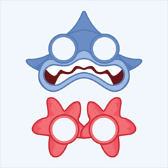 Shark and starfish animal mask cartoon illustration