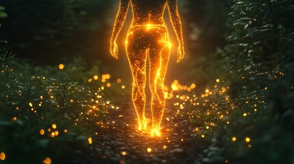 Abstract figure with glowing cardiovascular system, symbolizing physical health and vitality.