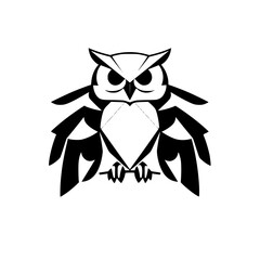 Geometric Owl Illustration: A striking black and white minimalist design of a geometric owl with bold lines on a white background.