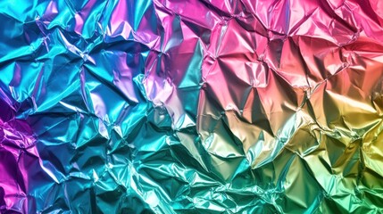 Rainbow Foil Texture Crumpled Abstract Colorful Background