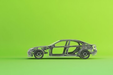 Digital representation of a car skeleton on a green background