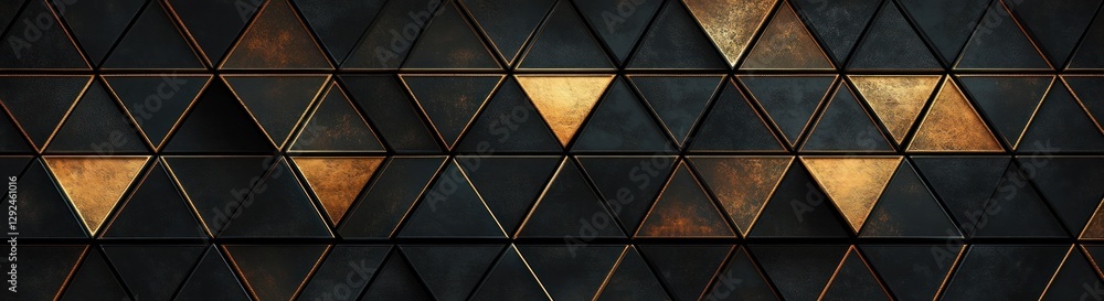 Aufkleber luxury black and gold geometric triangle pattern abstract background with soft ambient lighting and 