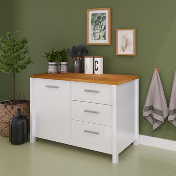 Singlebild Holzschrank mit Deko 