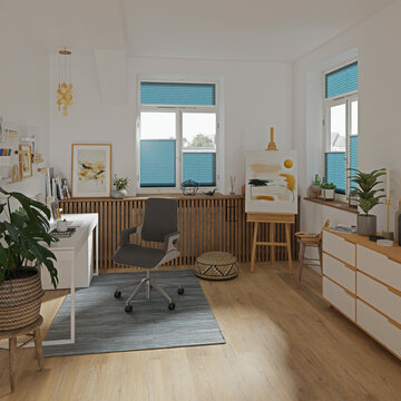 Arbeitszimmer mit Blendschutz Plissees