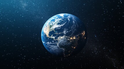 Earth globe in starry space, symbolizing unity and infinite possibilities.

