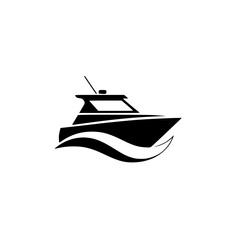 Black Silhouette of a Motorboat at Sea with White Waves and a sleek design.